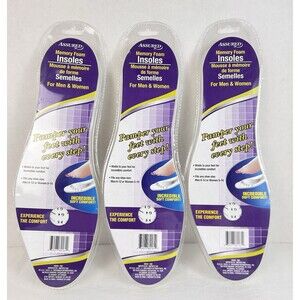 New Assured Memory Foam Shoe Insoles Mens 6-12 & Womens 5-10 Trimmable Lot of 3